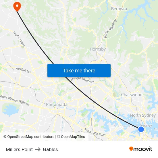 Millers Point to Gables map
