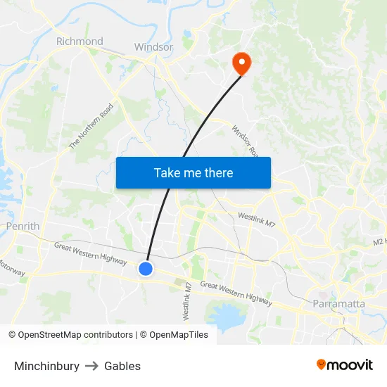 Minchinbury to Gables map