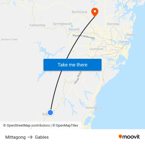 Mittagong to Gables map