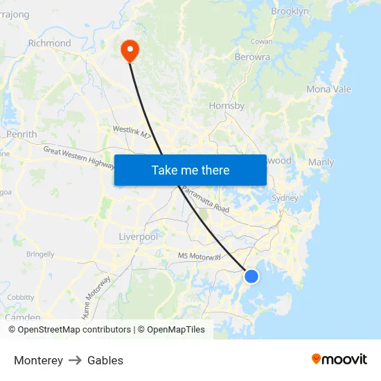 Monterey to Gables map