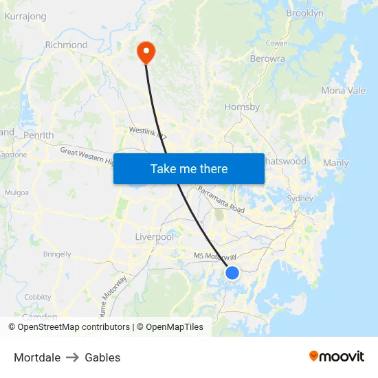Mortdale to Gables map