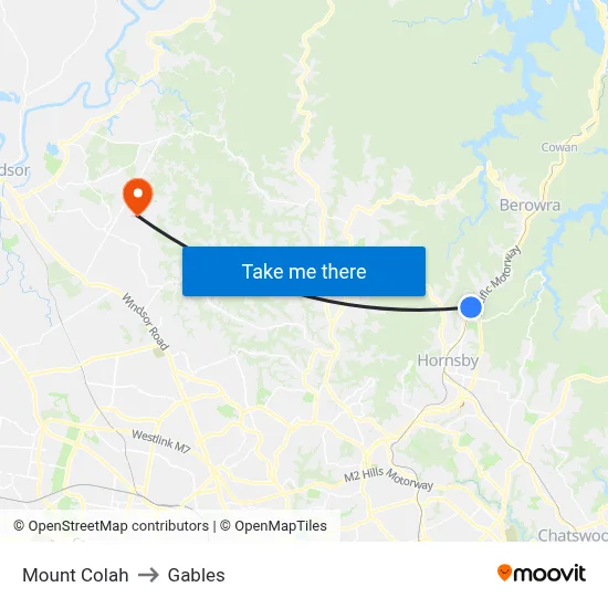 Mount Colah to Gables map