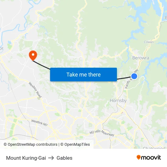 Mount Kuring-Gai to Gables map
