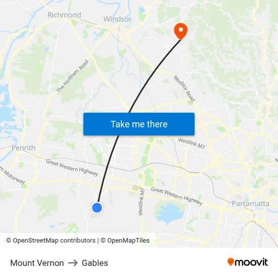 Mount Vernon to Gables map