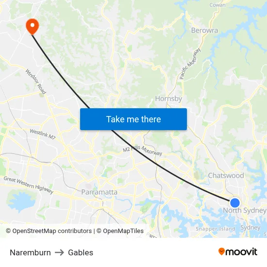 Naremburn to Gables map