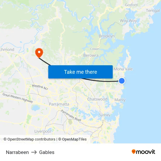 Narrabeen to Gables map