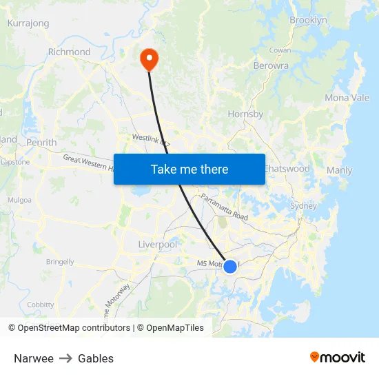 Narwee to Gables map