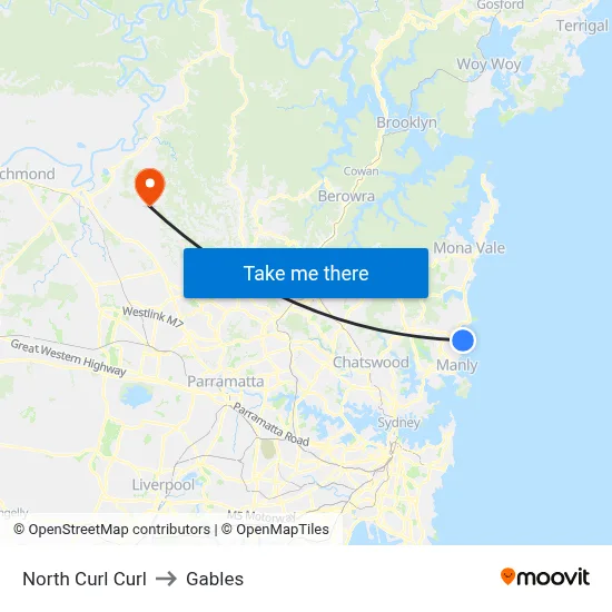 North Curl Curl to Gables map