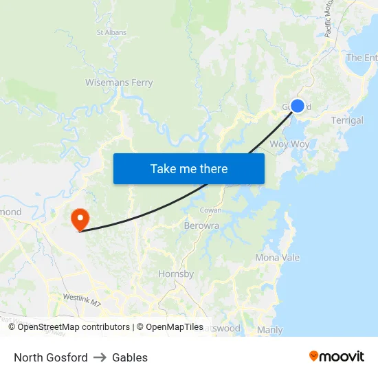 North Gosford to Gables map