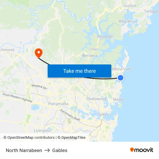 North Narrabeen to Gables map