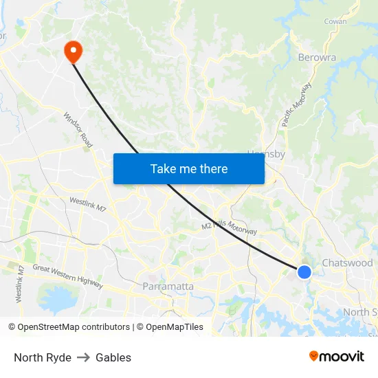 North Ryde to Gables map