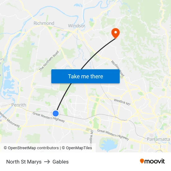 North St Marys to Gables map