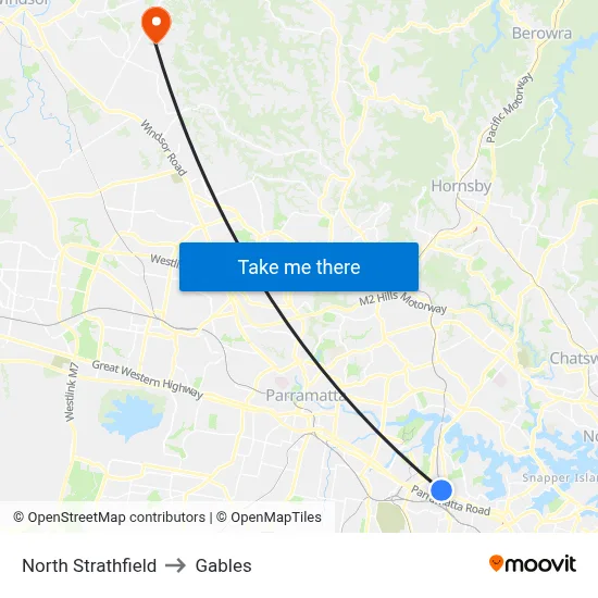 North Strathfield to Gables map