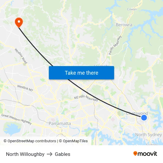 North Willoughby to Gables map