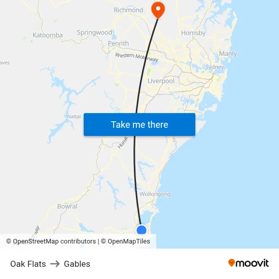 Oak Flats to Gables map