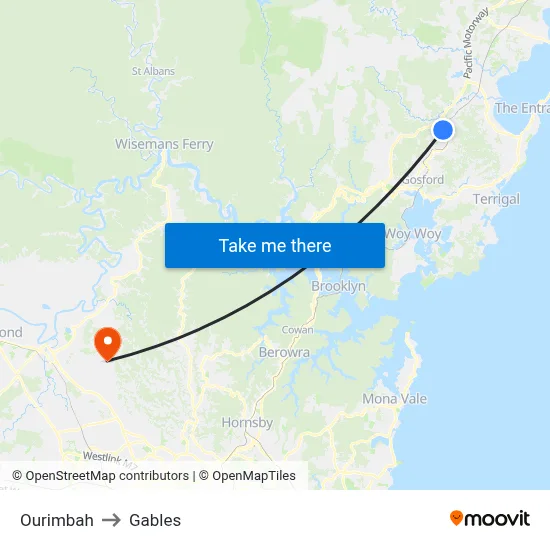 Ourimbah to Gables map