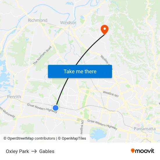 Oxley Park to Gables map