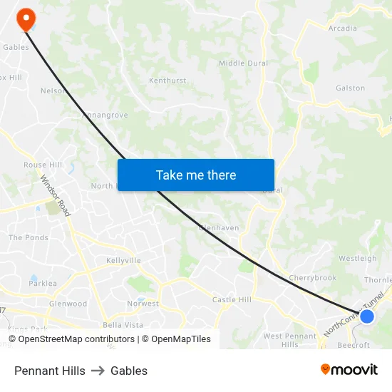 Pennant Hills to Gables map