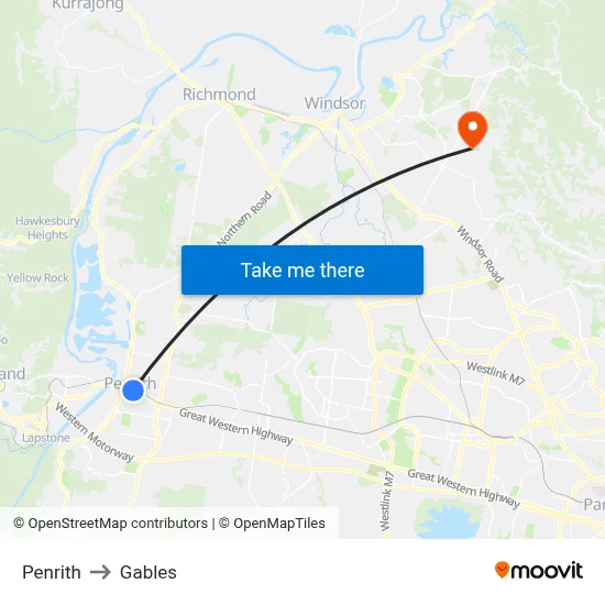 Penrith to Gables map