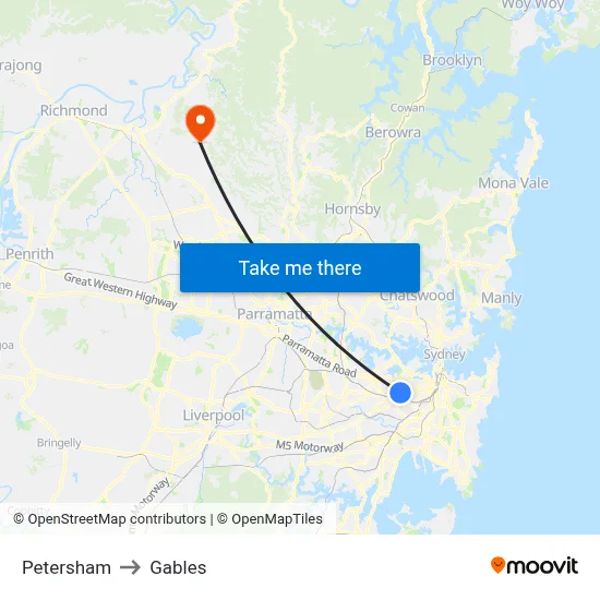 Petersham to Gables map