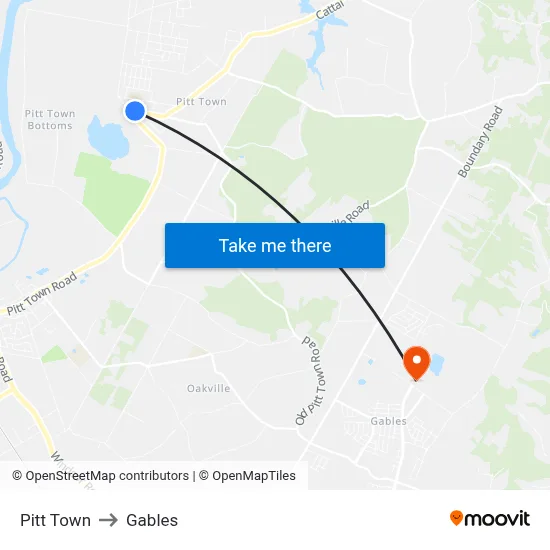 Pitt Town to Gables map