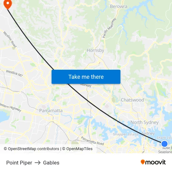 Point Piper to Gables map