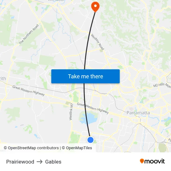 Prairiewood to Gables map