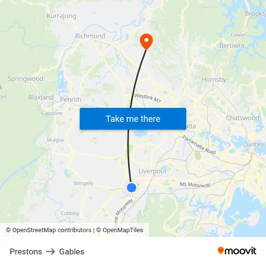 Prestons to Gables map