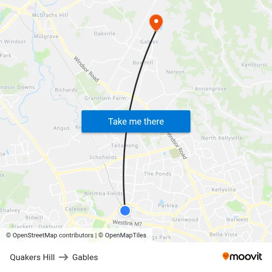 Quakers Hill to Gables map