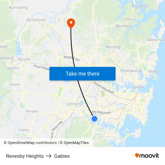 Revesby Heights to Gables map