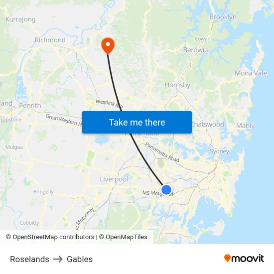Roselands to Gables map