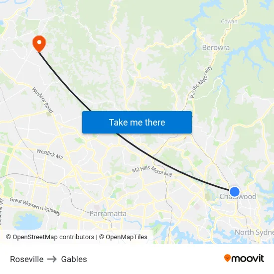 Roseville to Gables map