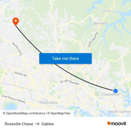 Roseville Chase to Gables map