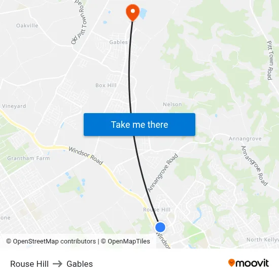 Rouse Hill to Gables map