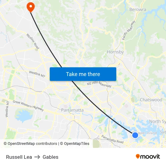 Russell Lea to Gables map