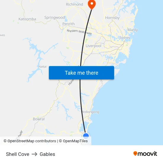 Shell Cove to Gables map