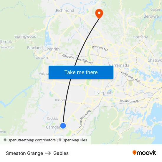 Smeaton Grange to Gables map