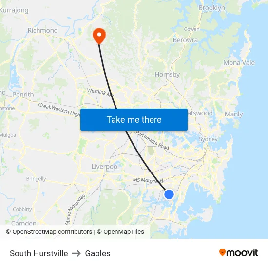 South Hurstville to Gables map
