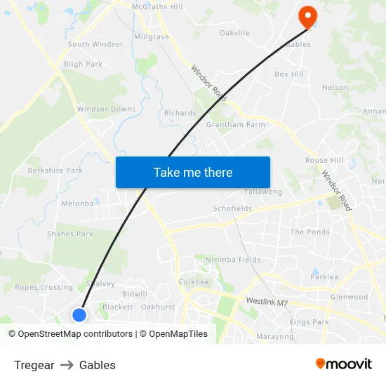 Tregear to Gables map