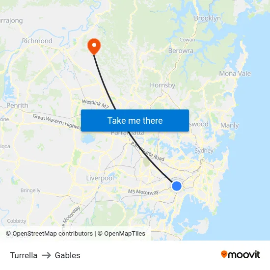 Turrella to Gables map