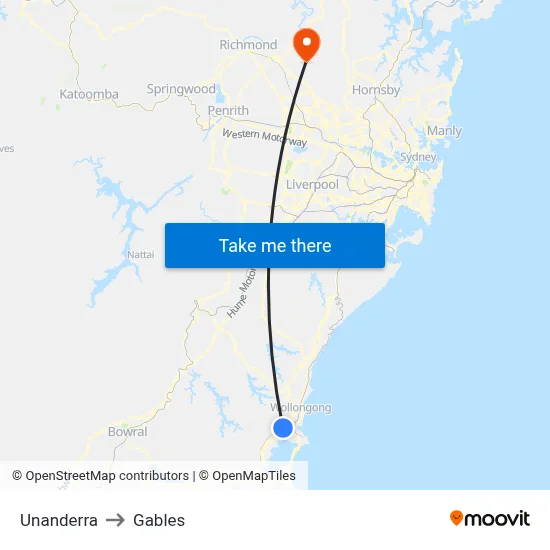 Unanderra to Gables map