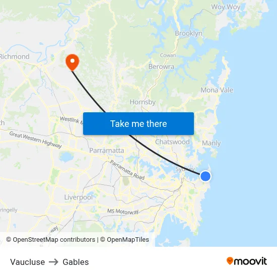 Vaucluse to Gables map