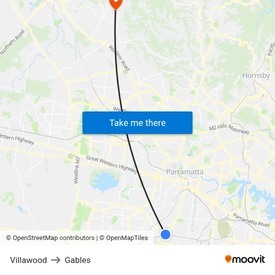 Villawood to Gables map