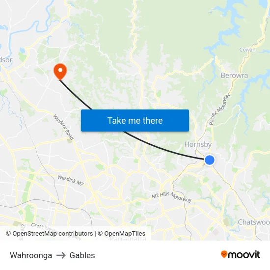 Wahroonga to Gables map