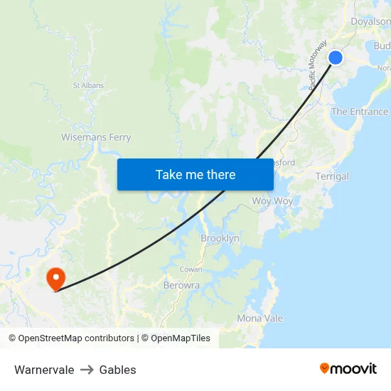 Warnervale to Gables map