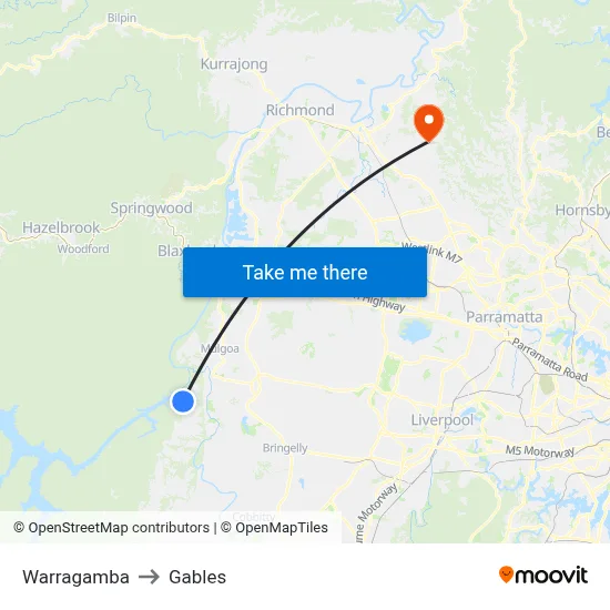 Warragamba to Gables map