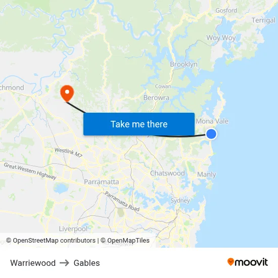 Warriewood to Gables map