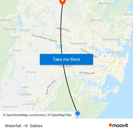 Waterfall to Gables map