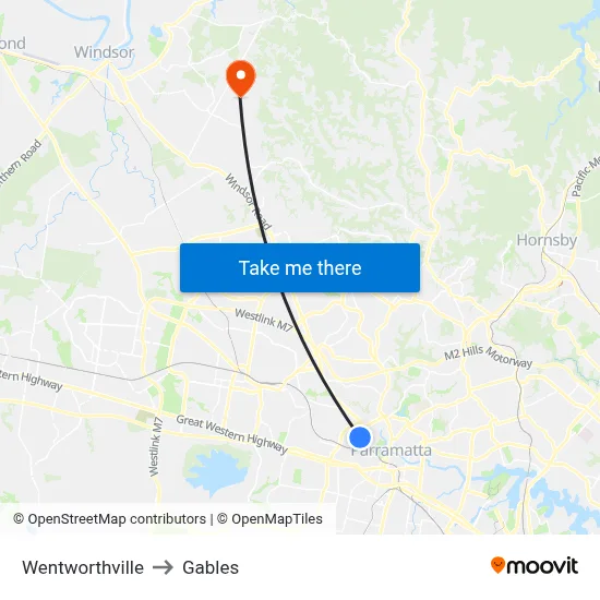 Wentworthville to Gables map
