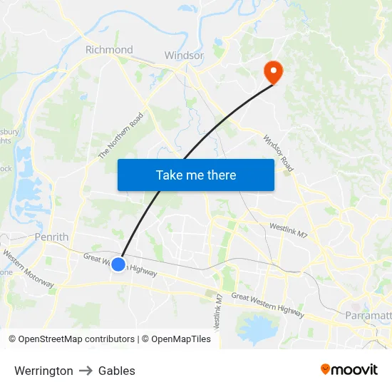 Werrington to Gables map
